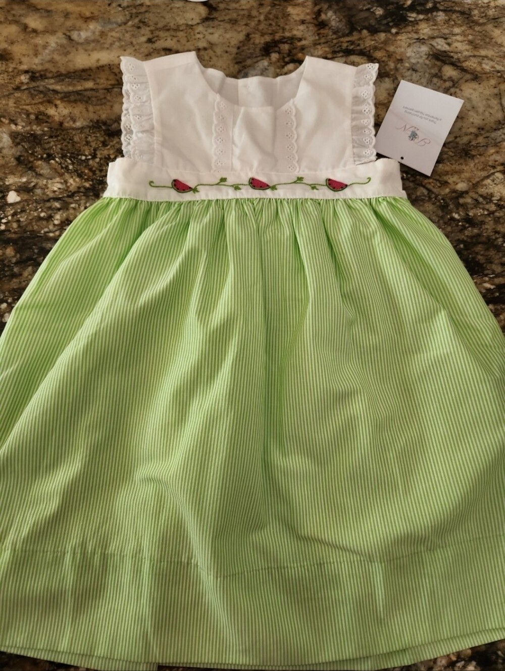 Girls' White & Light Green Bird Embroidered Sundress